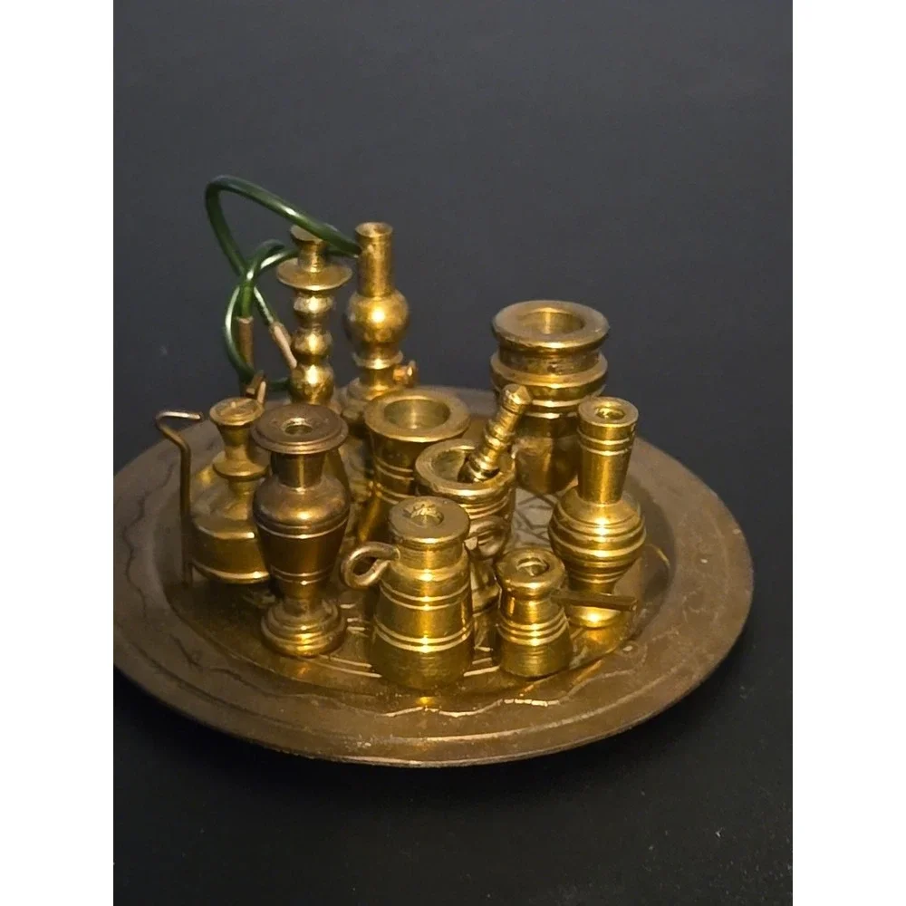 Vintage BRASS LOT 12 PIECES Dollhouse Miniature Vases Cup Urn Candlestick Hookah